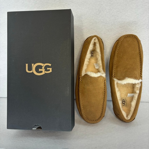UGG Ascot Chestnut Loafers Slippers Men's Suede Leather Shearling Lined size 11 - Picture 1 of 11